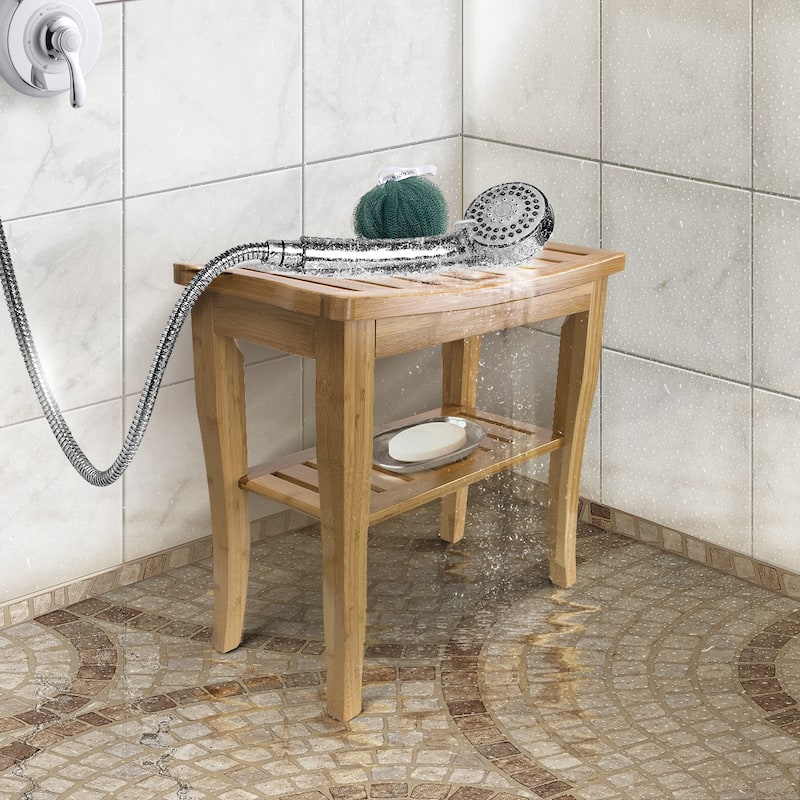 Sorbus Bamboo Shower Bench/Stool Wood Storage & Seating for Bathroom