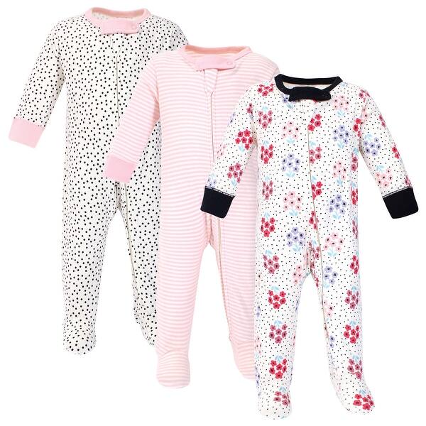 slide 1 of 1, Touched by Nature Baby Girl Organic Cotton Zipper Sleep and Play 3pk, Floral Dot 0-3 Months - Floral Dot