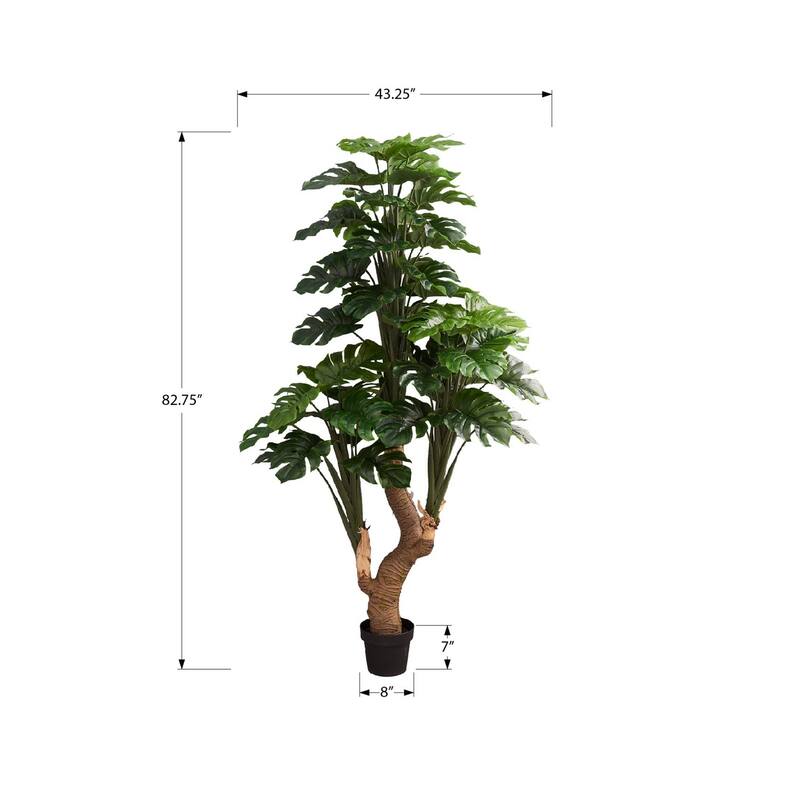 Artificial Plant, 83" Tall, Monstera Tree, Potted, Real Touch, Green Leaves, Black Pot