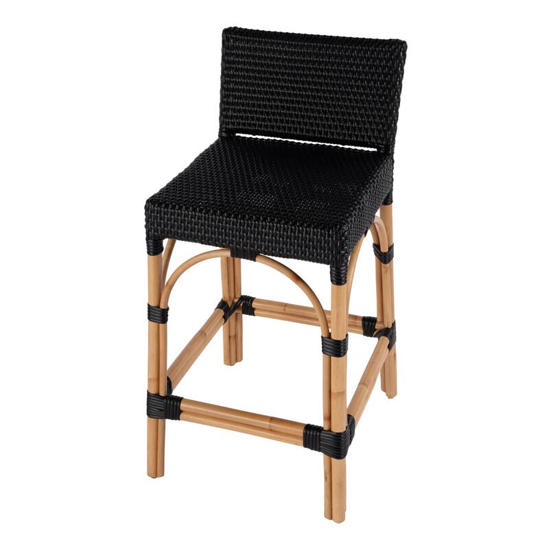 Serienna 24.5"H Seat Rattan Low Back Counter Stool - Black