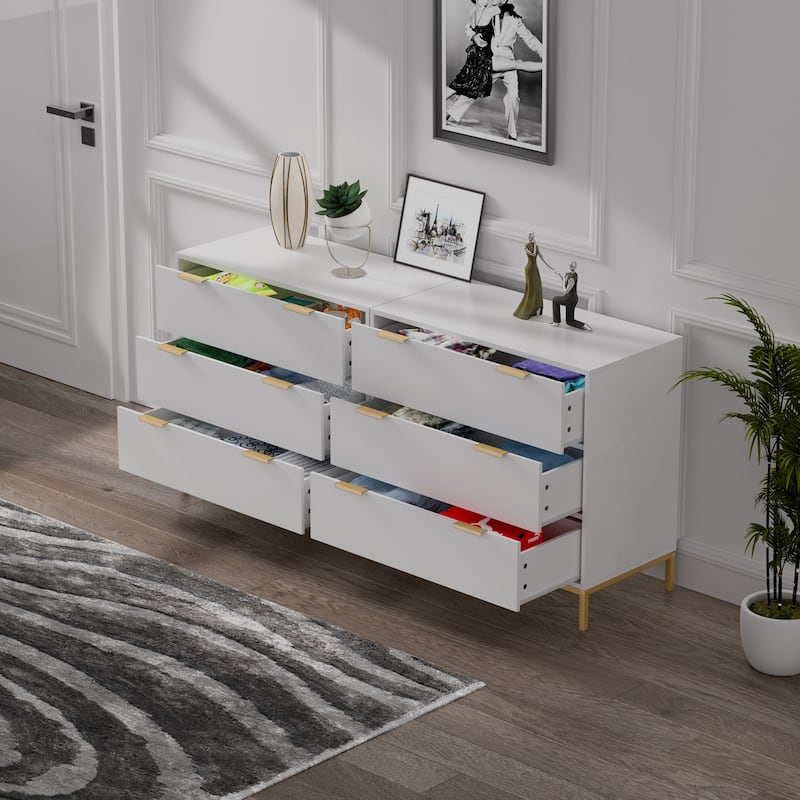 Anmytek Mid-Century Modern 3-Drawer White Dresser for Bedroom Wood Chest of Drawers