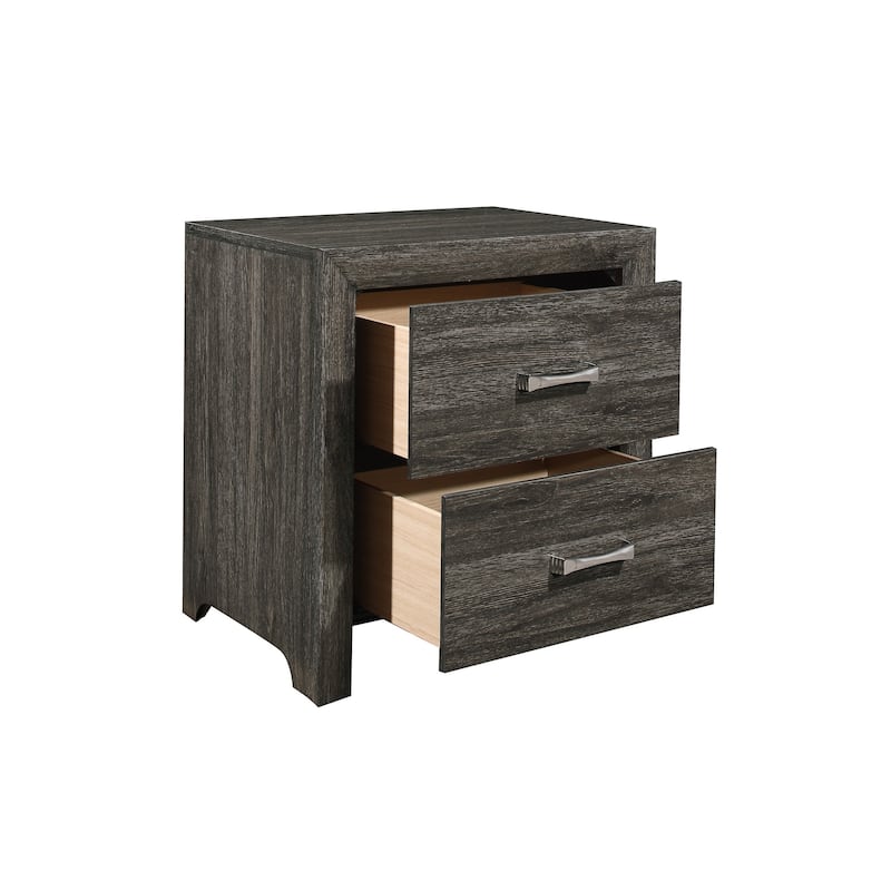 Contemporary Bedroom Set 5pc Bed Two Nightstands Dresser Mirror Dark Gray
