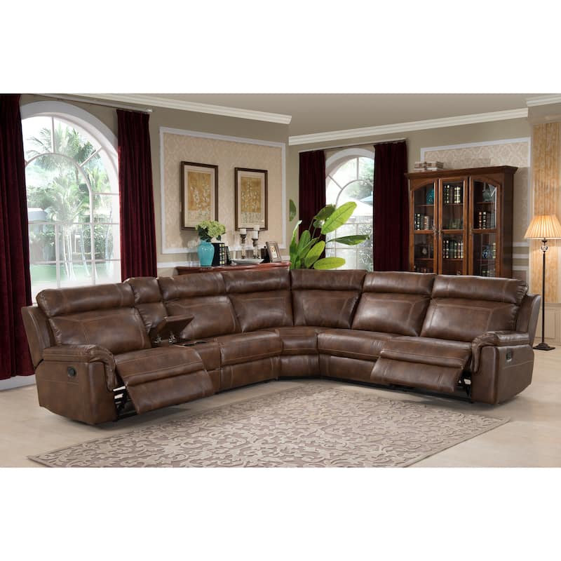 Nicole Reclining Faux Leather Upholstered Sectional Sofa - Brown Power Recline
