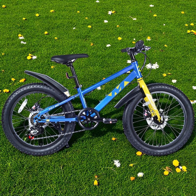 20 Inch Kids Fat Tire Mountain Bike, Boys & Girls 7-Speed Shimano with Dual Disc Brakes & Suspension Fork