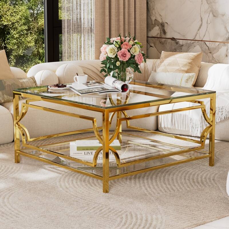 Coffee Table Round Room Table, Stainless Steel Irregular Leg Tempered Glass Top