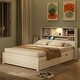preview thumbnail 3 of 7, White Twin Size Platform Bed Frame with Bookcase, Built-in Night Light and 2 Drawers