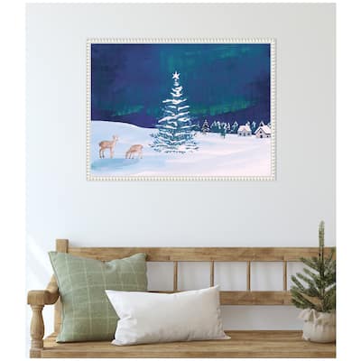 Kate and Laurel Sylvie Beaded Nothern Lights Winter Framed Canvas by Teju Reval