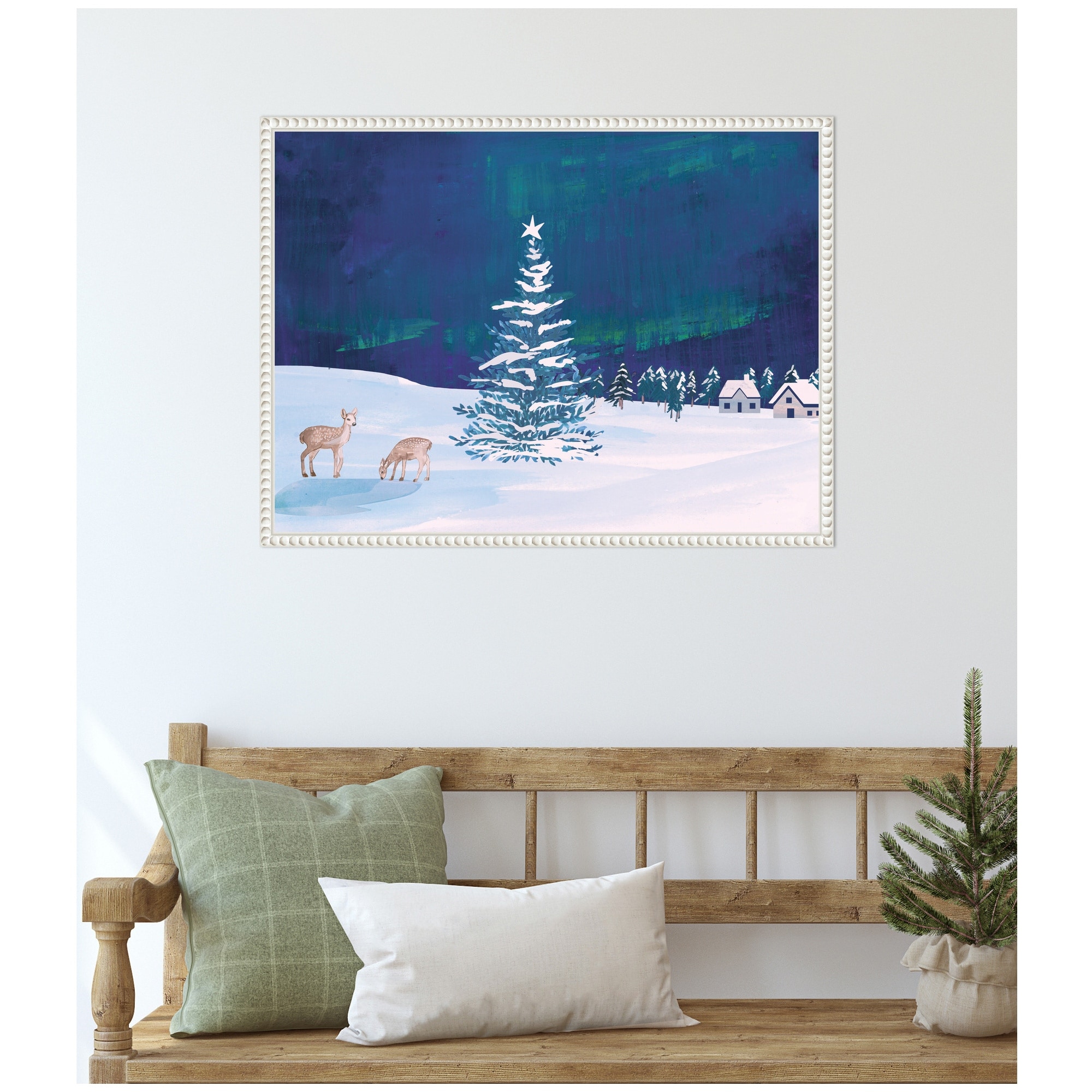 Kate and Laurel Sylvie Beaded Nothern Lights Winter Framed Canvas by Teju Reval