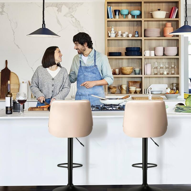 BOSSIN Bar Stools,Counter Heigh Faux Leather Adjustable Bar Stools with Back, Dining Chair