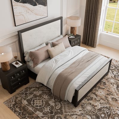 Furniture of America Durem II Modern Classic 3-Piece Solid Wood Panel Bedroom Set with 3-Drawer Nightstand