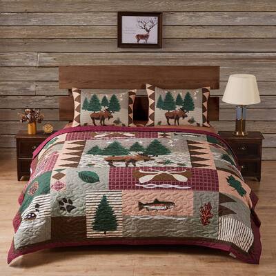 Moose Lodge Quilted Bedding Set, King,Natural