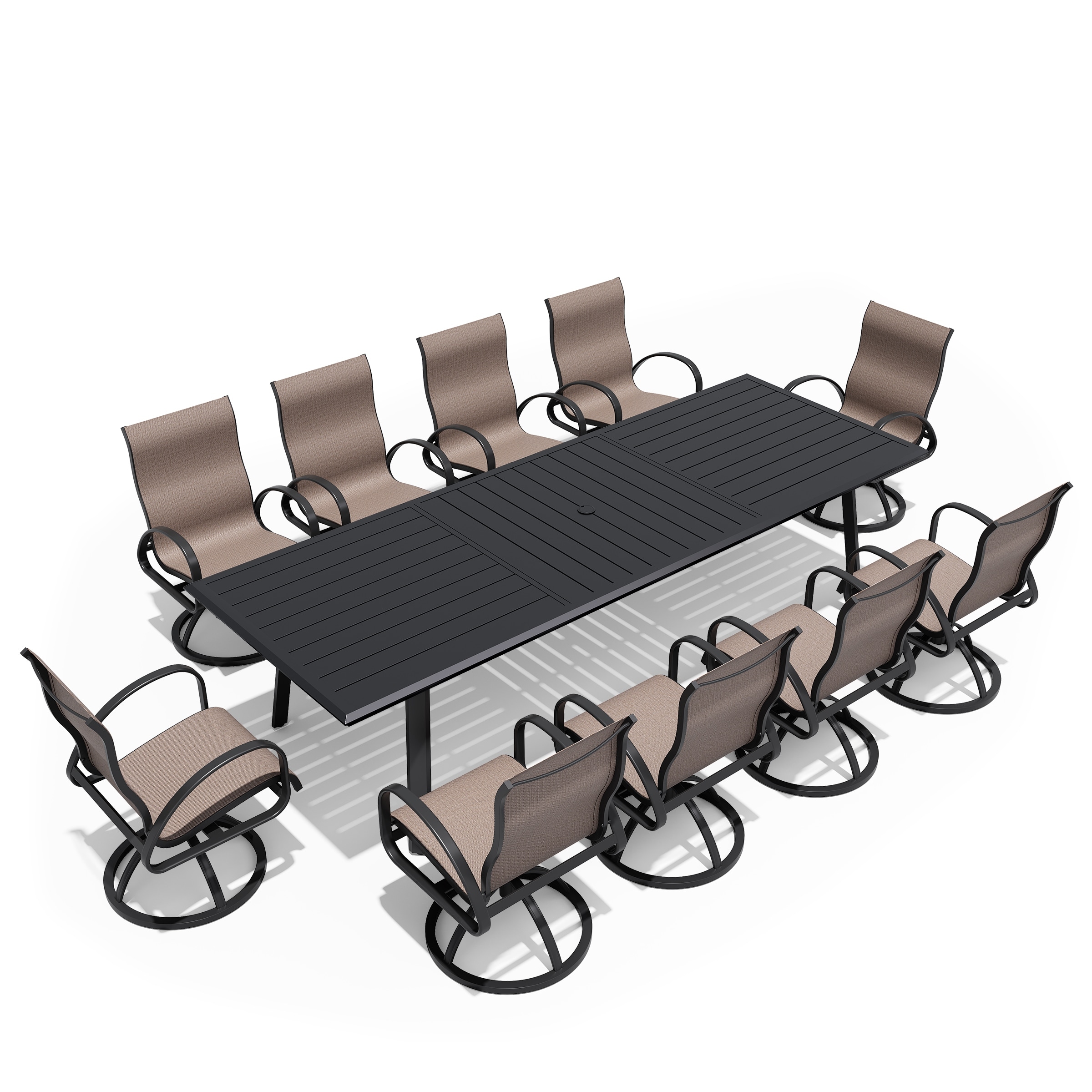 7/9/11-Piece Outdoor Patio Dining Set All-Weather Aluminum Swivel Sunbrella Dining Chairs and Dining Table with Umbrella Hole