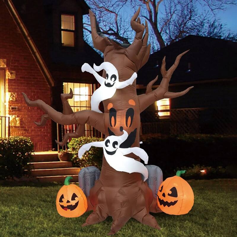 Joyfy 8 FT Inflatable Scary Tree With Ghost and Pumpkins