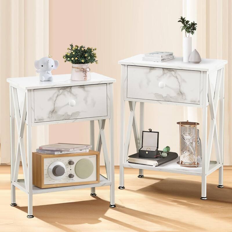 3-Pieces Bed Frame with Wood Headboard and Modern Nightstands Set of 2