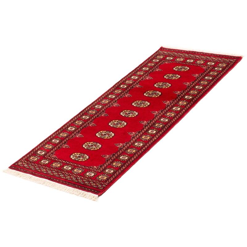 ECARPETGALLERY Hand-knotted Peshawar Bokhara Red Wool Rug - 2'7 x 6'5
