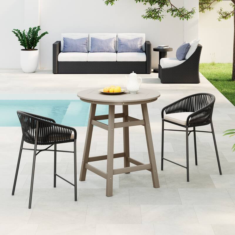 Polytrends Laguna Hdpe All Weather Outdoor Patio 35" Round Counter Table - Weathered Wood