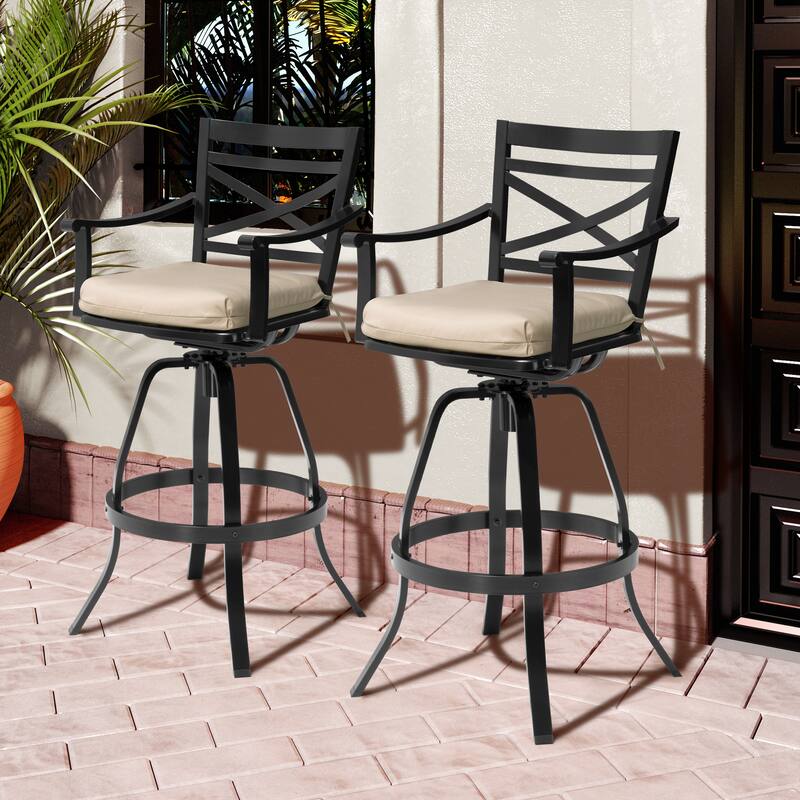Pellebant Patio Outdoor Aluminum Swivel Bar Stools with Sunbrella Cushion - 21.7 in W x 16.5 in D x 46 in H
