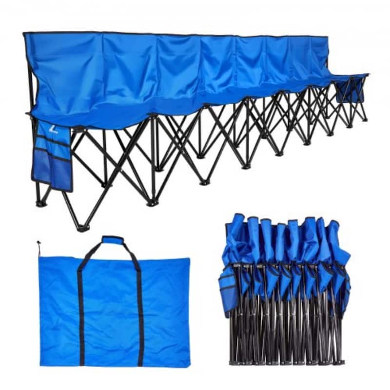 Foldable Team Bench with 600D Oxford Fabric Sturdy Iron Frame for Sports and Outdoor Use - Blue-8 Seat