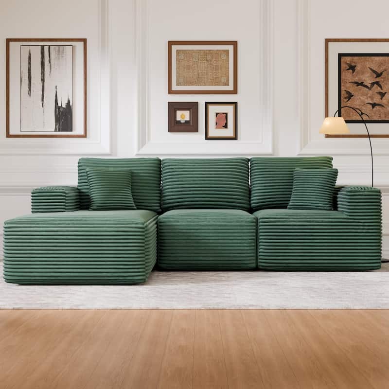 104" Modular Sectional Sofa with L-Shape Chaise Modern Upholstered Cloud Couches with Throw Pillows - 104 in.W x 23.6 in.H - Light Green