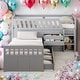preview thumbnail 1 of 46, L-shaped Combination Twin Loft Bed and Twin Platform Bed with 7 Drawers and Full Guardrails for Bedroom Grey
