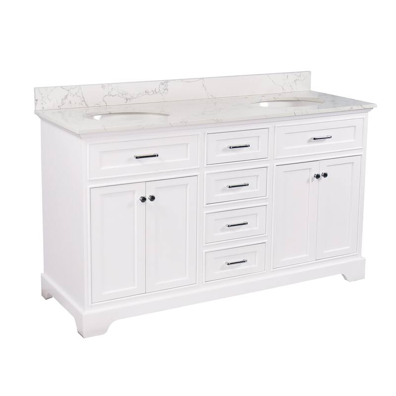 KitchenBathCollection Aria 60" Double Bathroom Vanity with Engineered Marble Top