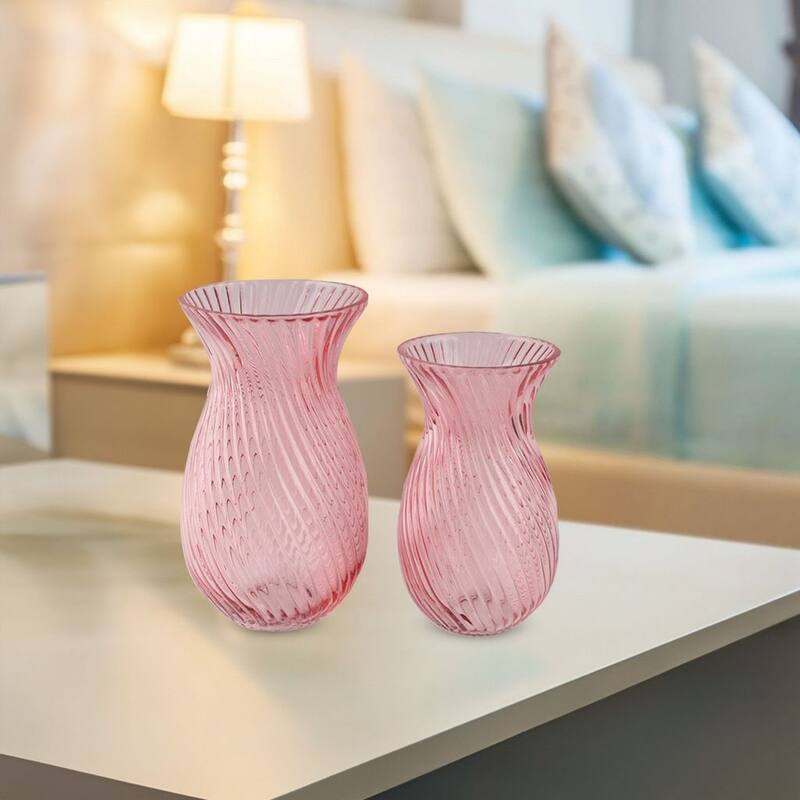Frosted Glass Tulip Table Vases, Set of 2 with Swirl Pattern Design - Pink