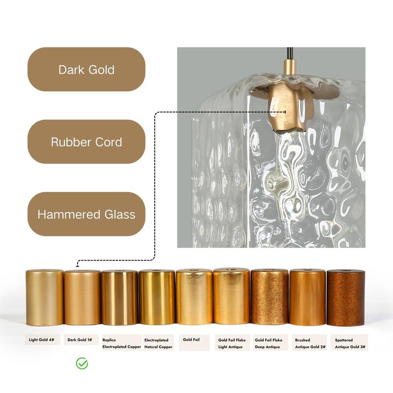 Modern 1-Light Stain Gold Textured Glass Pendant Light Fixture Rectangular Shade Kitchen Island Light for Dining Room