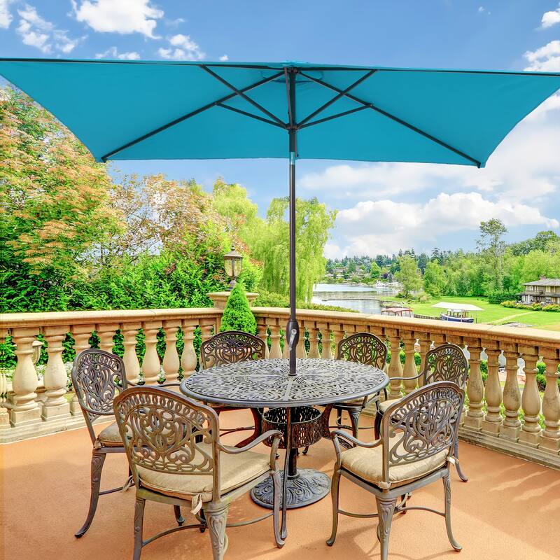 BONOSUKI Patio Rectangular Market Umbrella with Tilt and Crank - Lake Blue