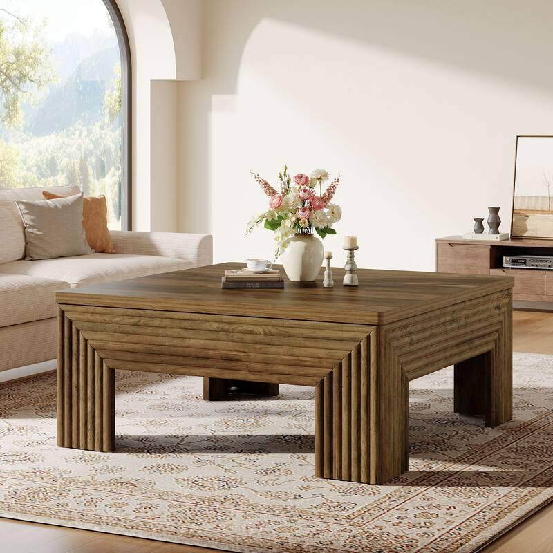 Square Coffee Table, 39.4 Inch Rustic Living Room Center Table