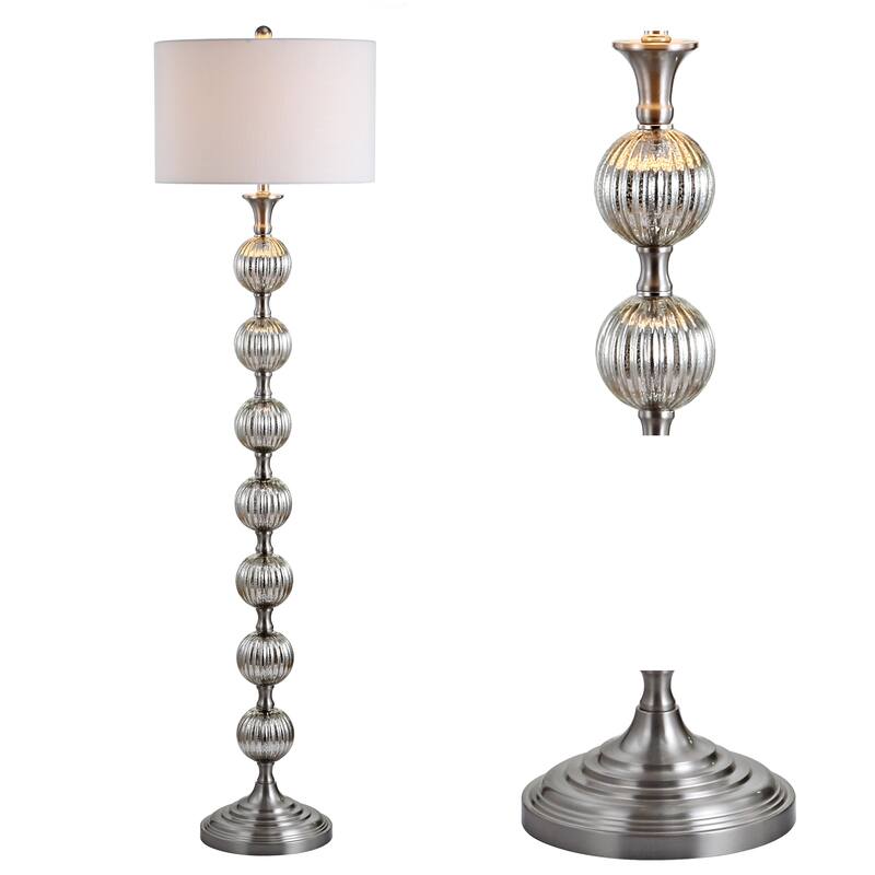February 60.5" Glass/Metal LED Floor Lamp, Mercury Silver by JONATHAN Y - 60.5" H x 16" W x 16" D