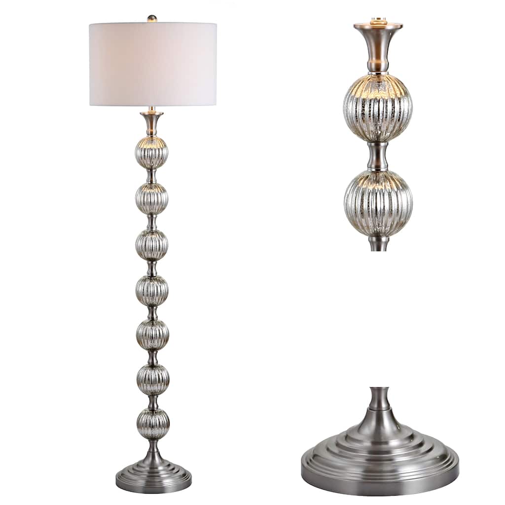 February 60.5" Glass/Metal LED Floor Lamp, Mercury Silver by JONATHAN Y - 60.5" H x 16" W x 16" D
