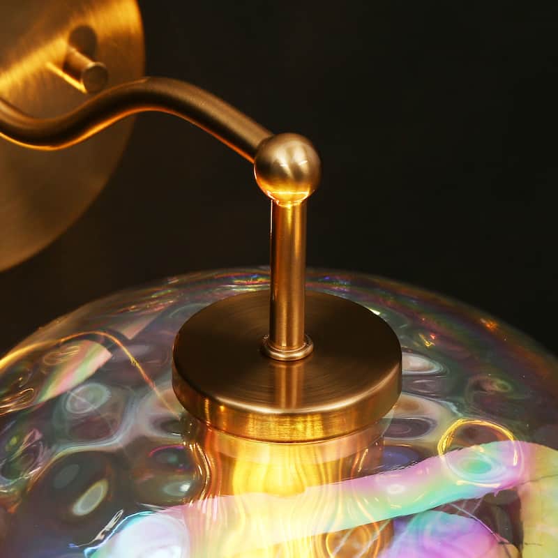 Modern 1-Light Gold Wall Sconce Colorful Glass Bathroom Vanity Lights - D 8" x H 5.5"
