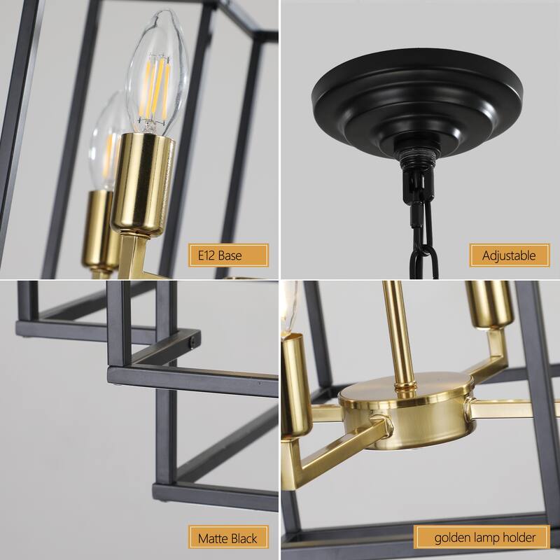 18" Modern 8-Light Geometric Pendant Chandelier, Industrial Metal Frame, Adjustable Hanging Light (No Bulbs)