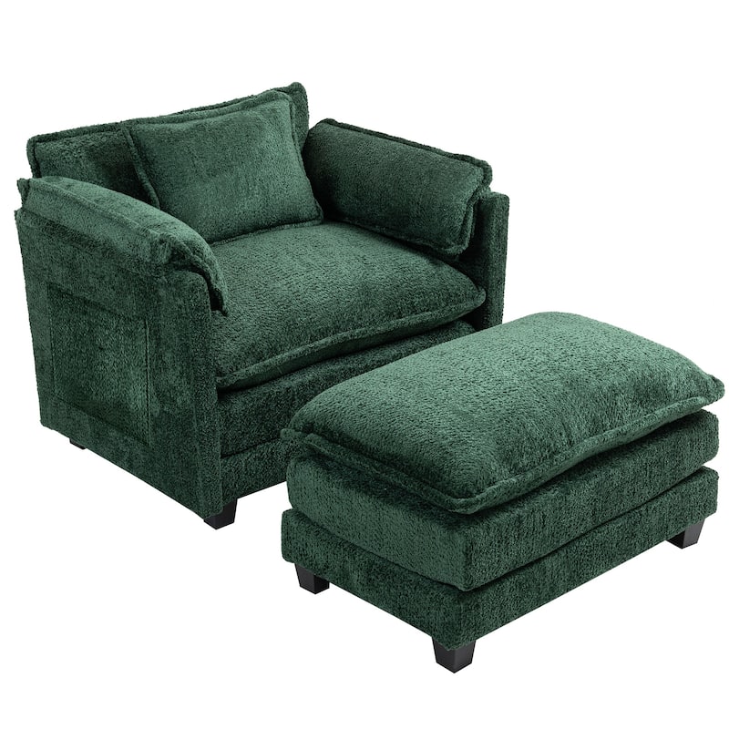 55x39" Oversized Boucle Single Sofa Bed with Ottoman Lounge Indoor Sofa