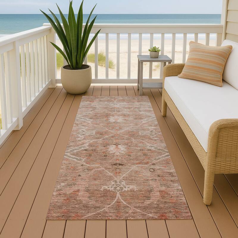 Machine Washable Indoor/ Outdoor Vintage Traditional Chantille Rug - Coral - 2'3" x 7'6"