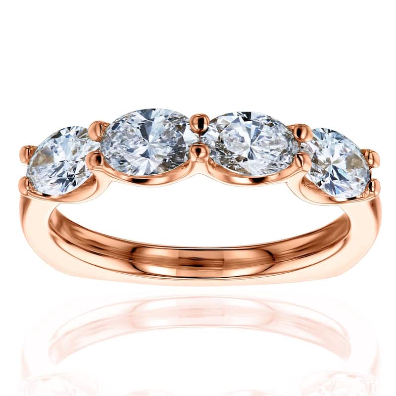 Kobelli 1.3 Carat Lab Grown Diamond 14k Solid Gold Euro Shank 4-Stone Kelsey Wedding Ring - Rose - 4.5