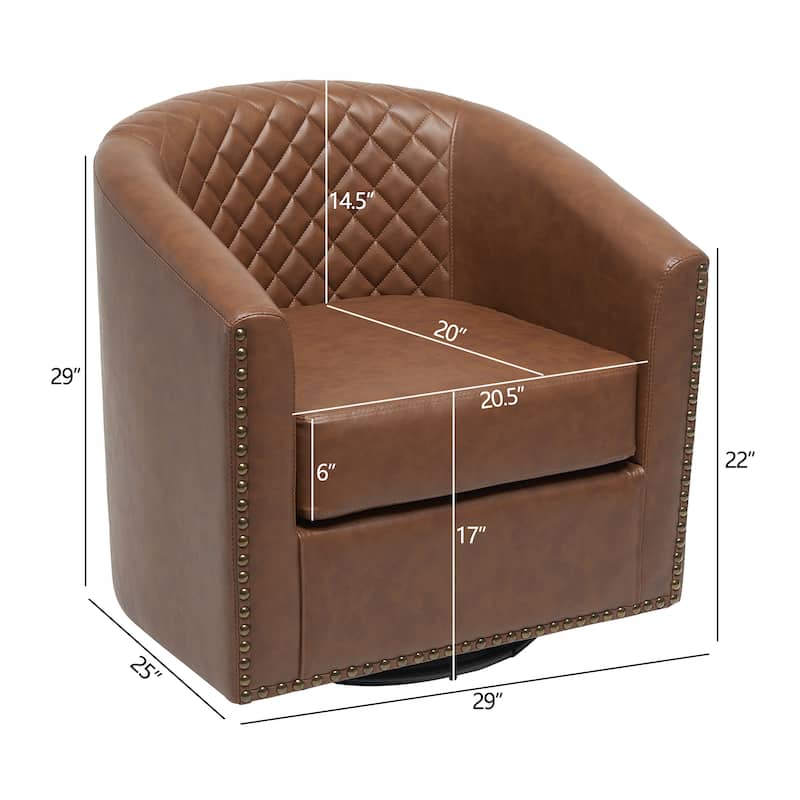KINWELL 29" Wide Tufted PU Leather Swivel Barrel Chair (Set of 2)