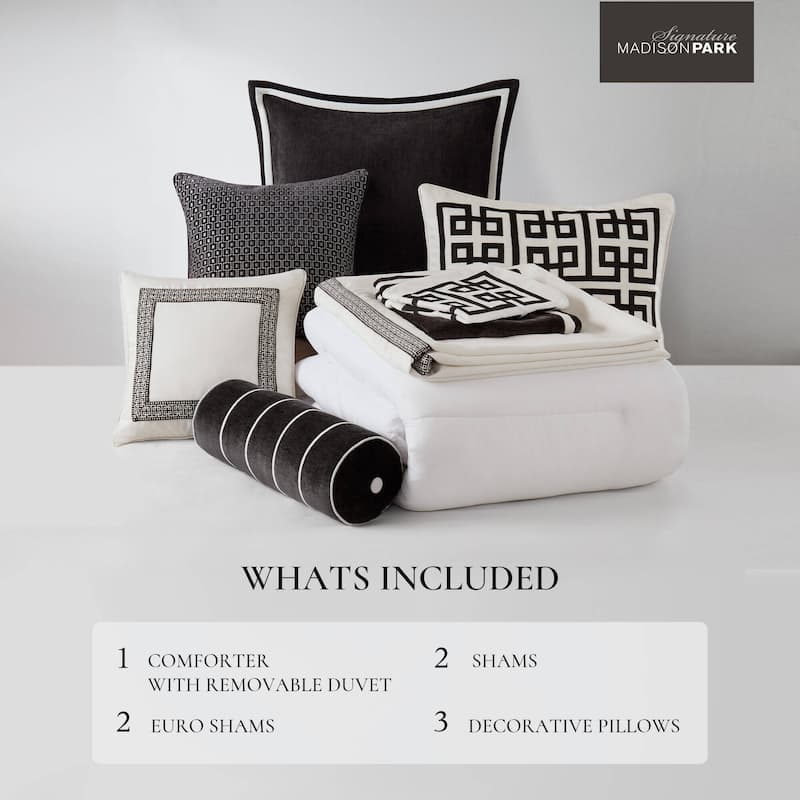 9 PCS King Embroidery Oversized Duvet Style Comforter Set Black/White