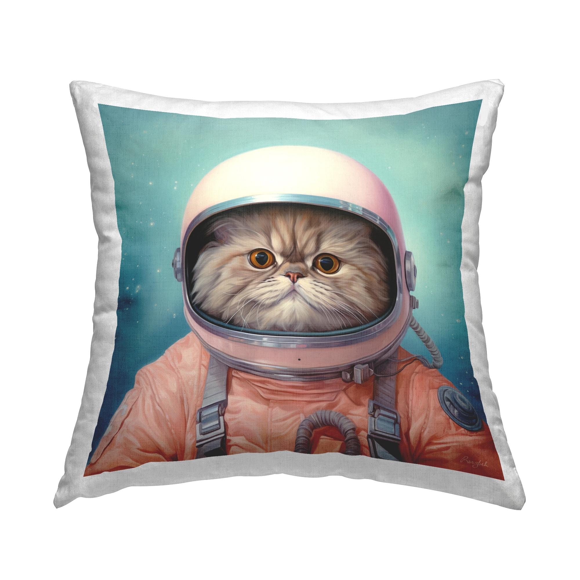Stupell Astronaut Cat on Blue Decorative Printed Throw Pillow Design by Roozbeh