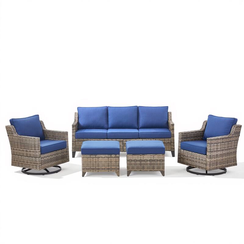 Pocassy Wicker Patio Sofa Glider Swivel Chair Ottoman Furniture Set.
