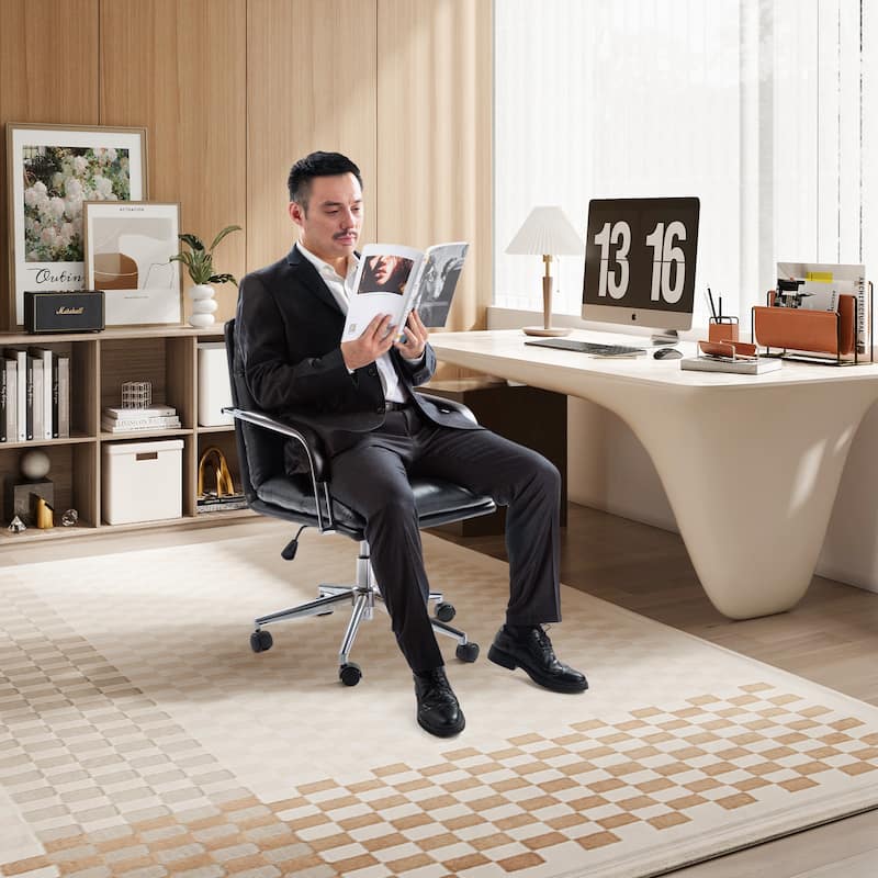 Glitzhome Modern Faux Leather Mid Back Swivel Height Adjustable Padded Office Chair