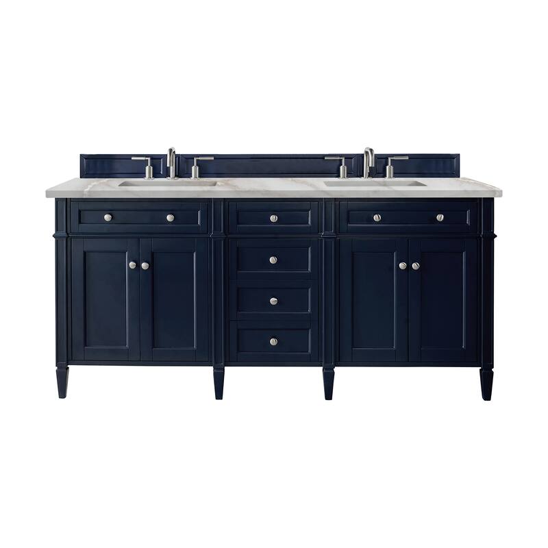 Brittany 72" Double Vanity, Victory Blue w/ 3 CM Eternal Jasmine Pearl Silestone Top w/FreePower Wireless Charger