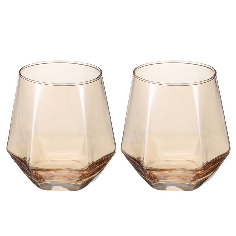 2pcs Diamond Whiskey Glasses 10oz Wine Glasses Stemless