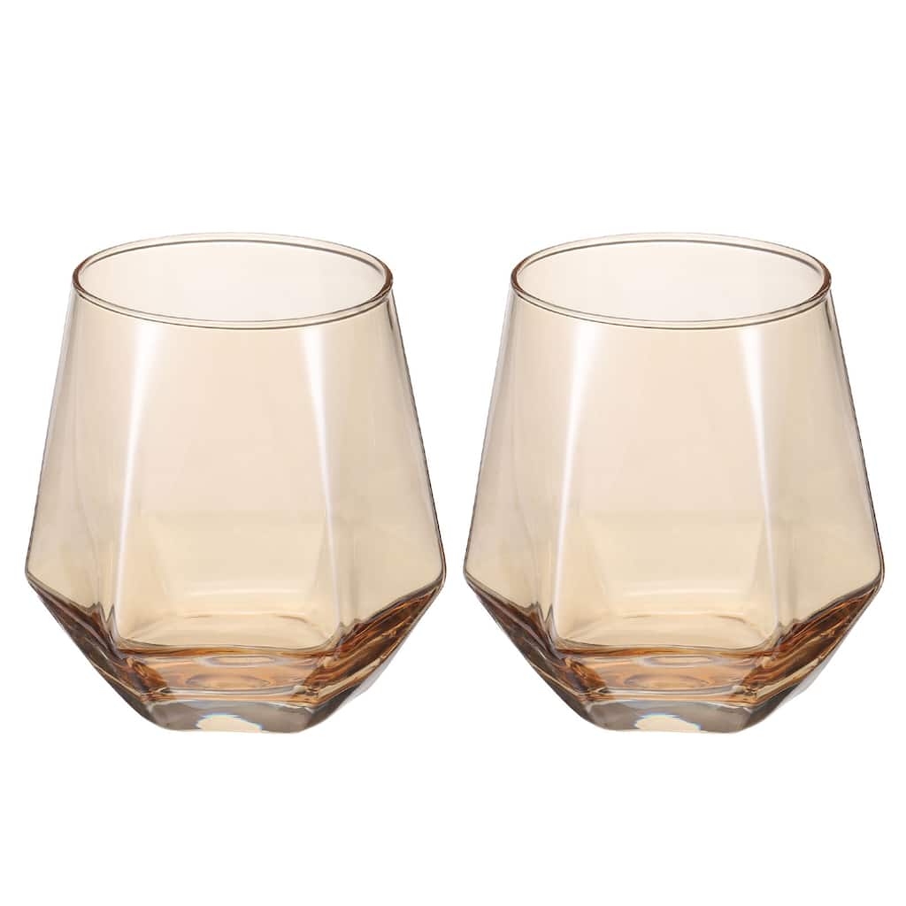 2pcs Diamond Whiskey Glasses 10oz Wine Glasses Stemless