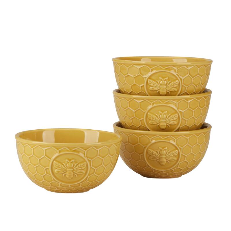 Certified International French Bees Set of 4 Embossed Honeycomb Ice Cream Bowls - 6" Diam x 3"