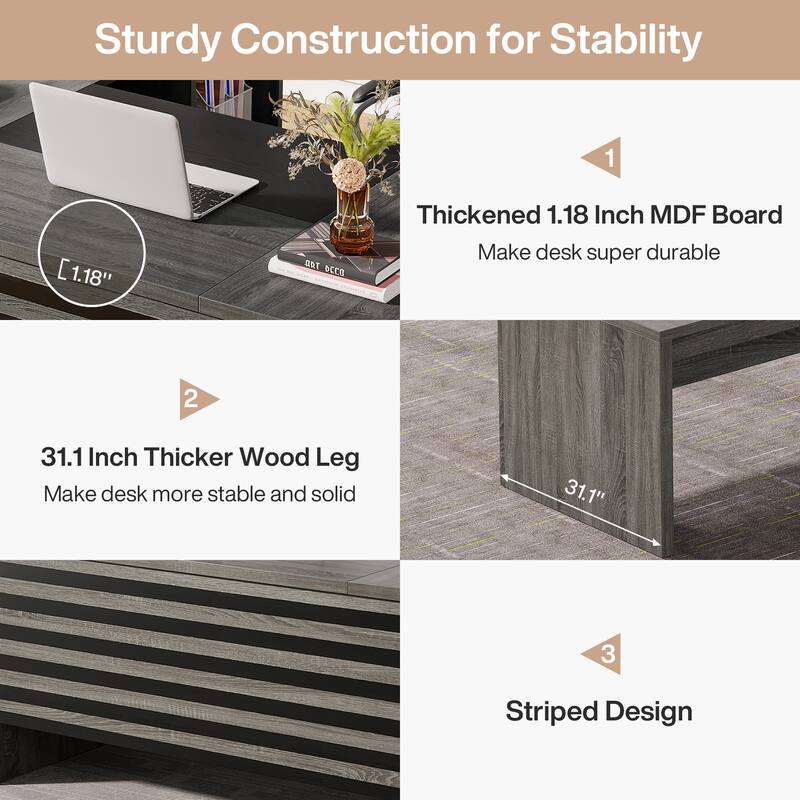 62.2" Executive Desk with Mobile File Cabinet, L-Shaped Office Desk for Home Office