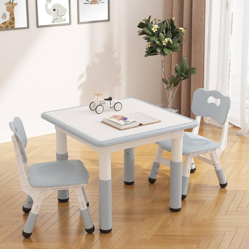 Kids Table and 2 Chairs Set, Height Adjustable Toddler Table and Chair Set