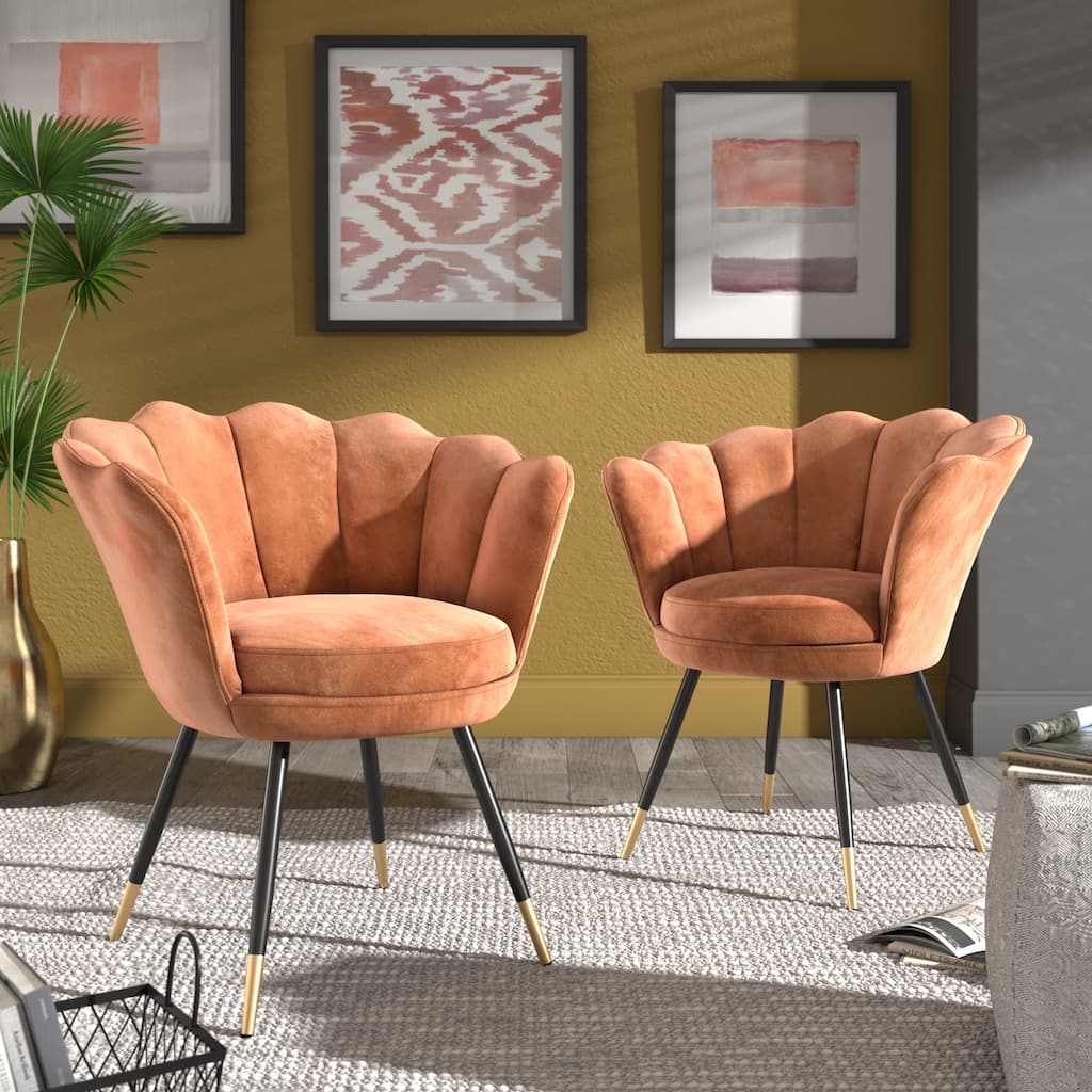 Angela Black and Gold Metal Leg Velvet Seashell Accent Chair (Set of 2) by iNSPIRE Q Bold