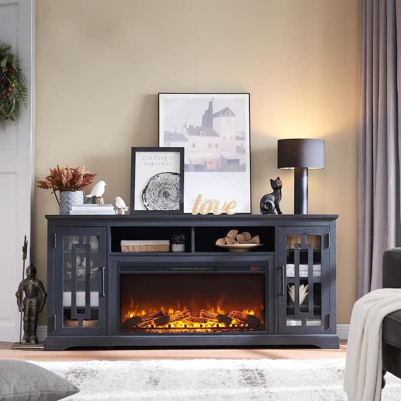 Farmhouse Fireplace TV Stand for 80 Inch TV, Entertainment Center