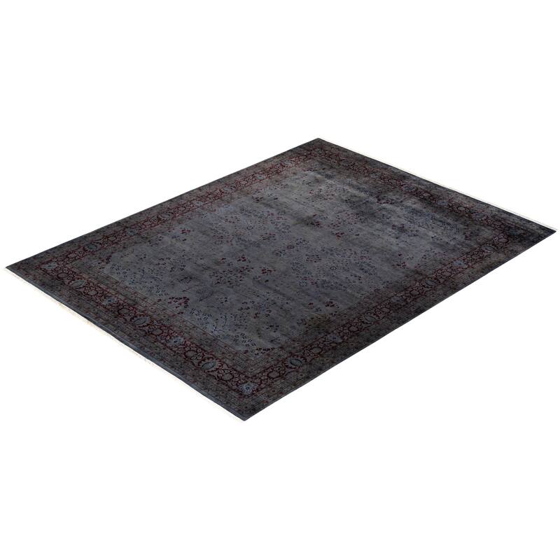 Overton Hand Knotted Wool Vintage Inspired Modern Contemporary Overdyed Gray Area Rug - 8' 1" x 10' 7"